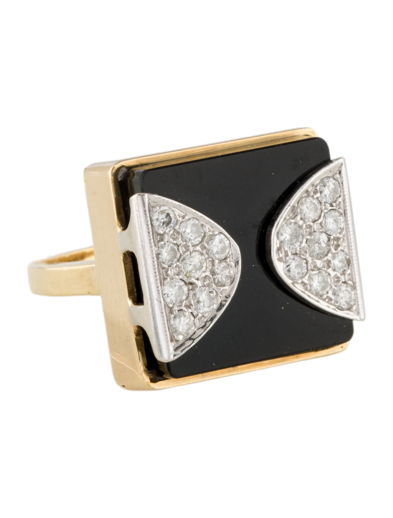 Ring 18K Onyx & Diamond Square Cocktail