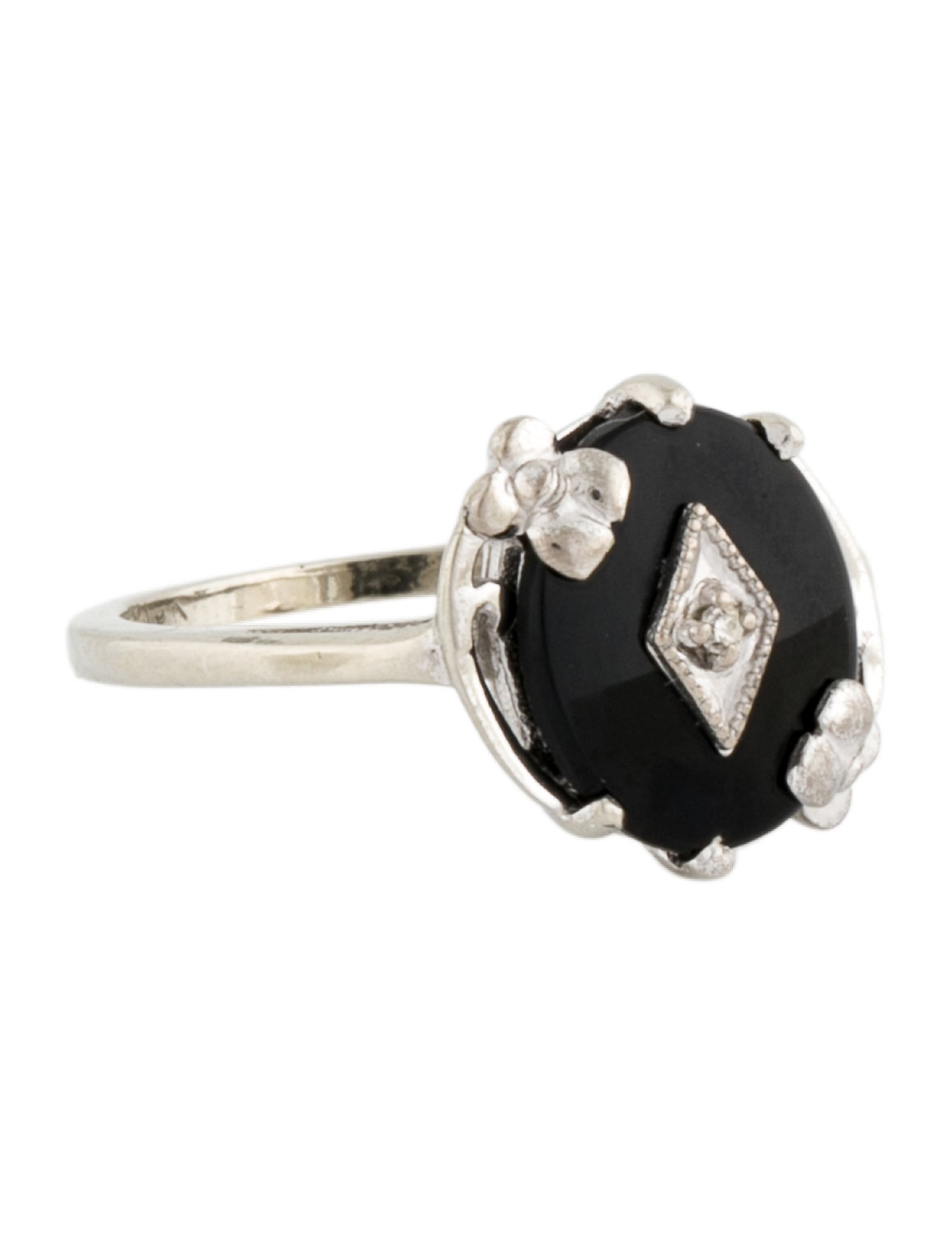 Ring 10K Onyx & Diamond Cocktail Ring
