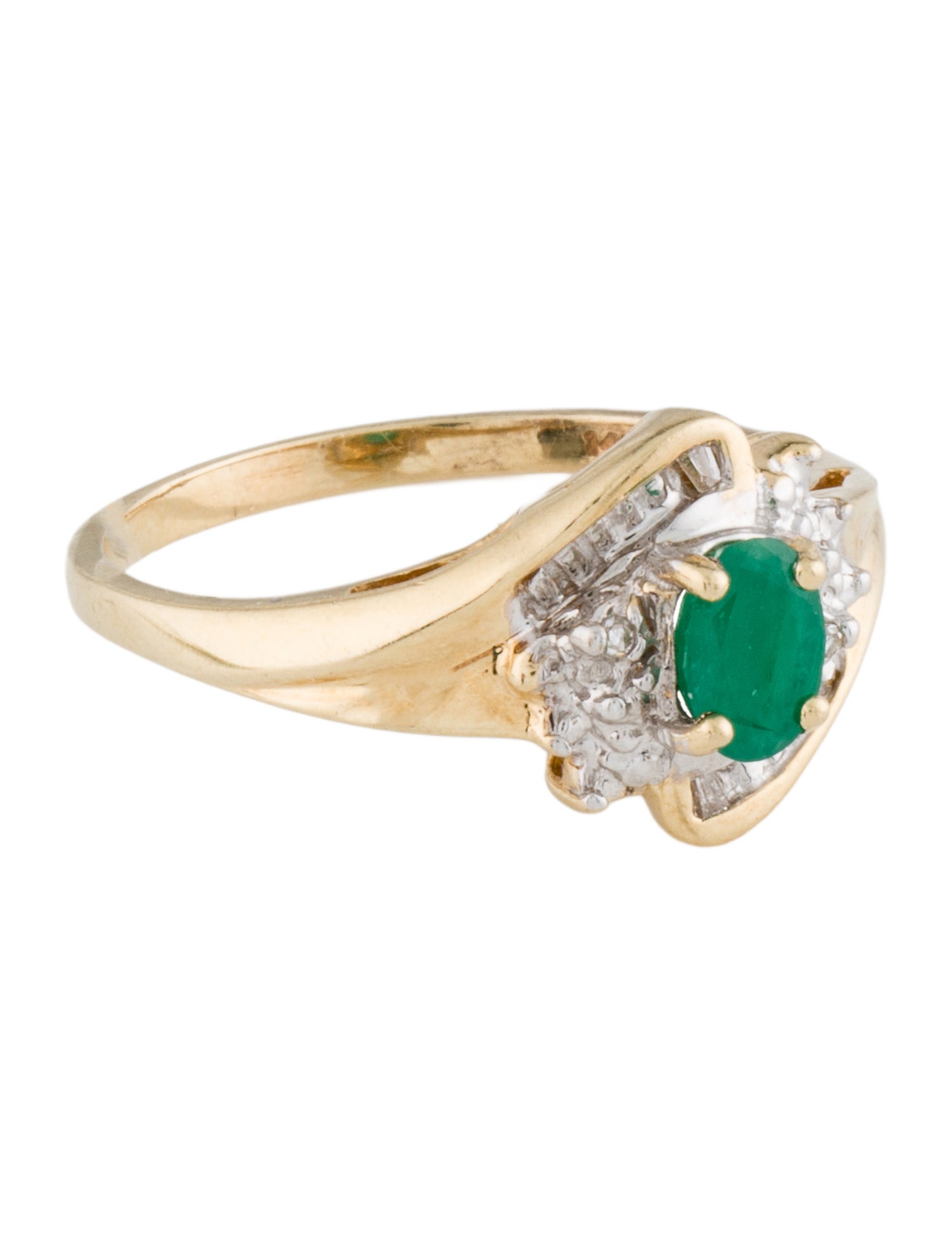 Ring 14K Emerald & Diamond Cocktail Ring