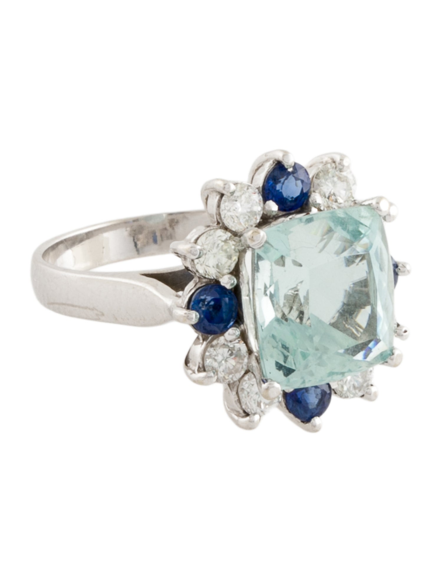 Ring 14K 4.77ctw Aquamarine, Sapphire & Diamond Cocktail Ring