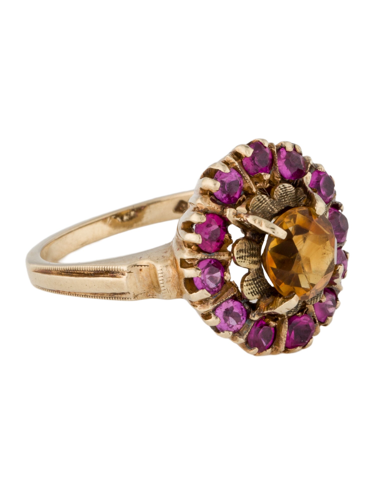 Ring Vintage 14K Citrine & Synthetic Ruby Cocktail Ring