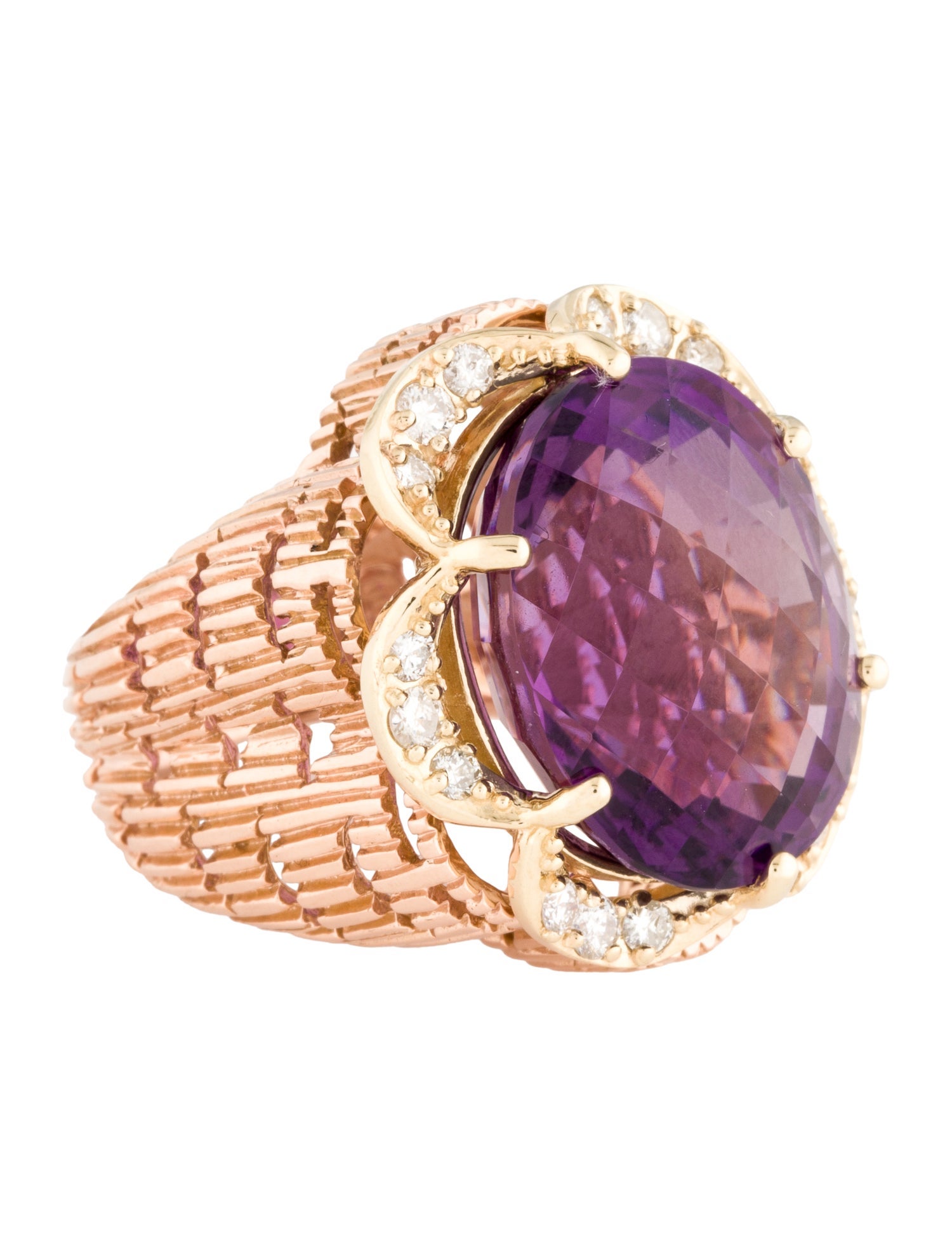 Ring 14k Amethyst & Diamond Cocktail Ring