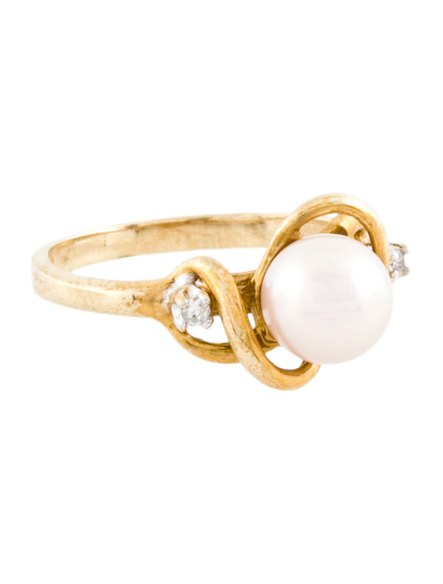 Ring 10K Pearl & Diamond Cocktail
