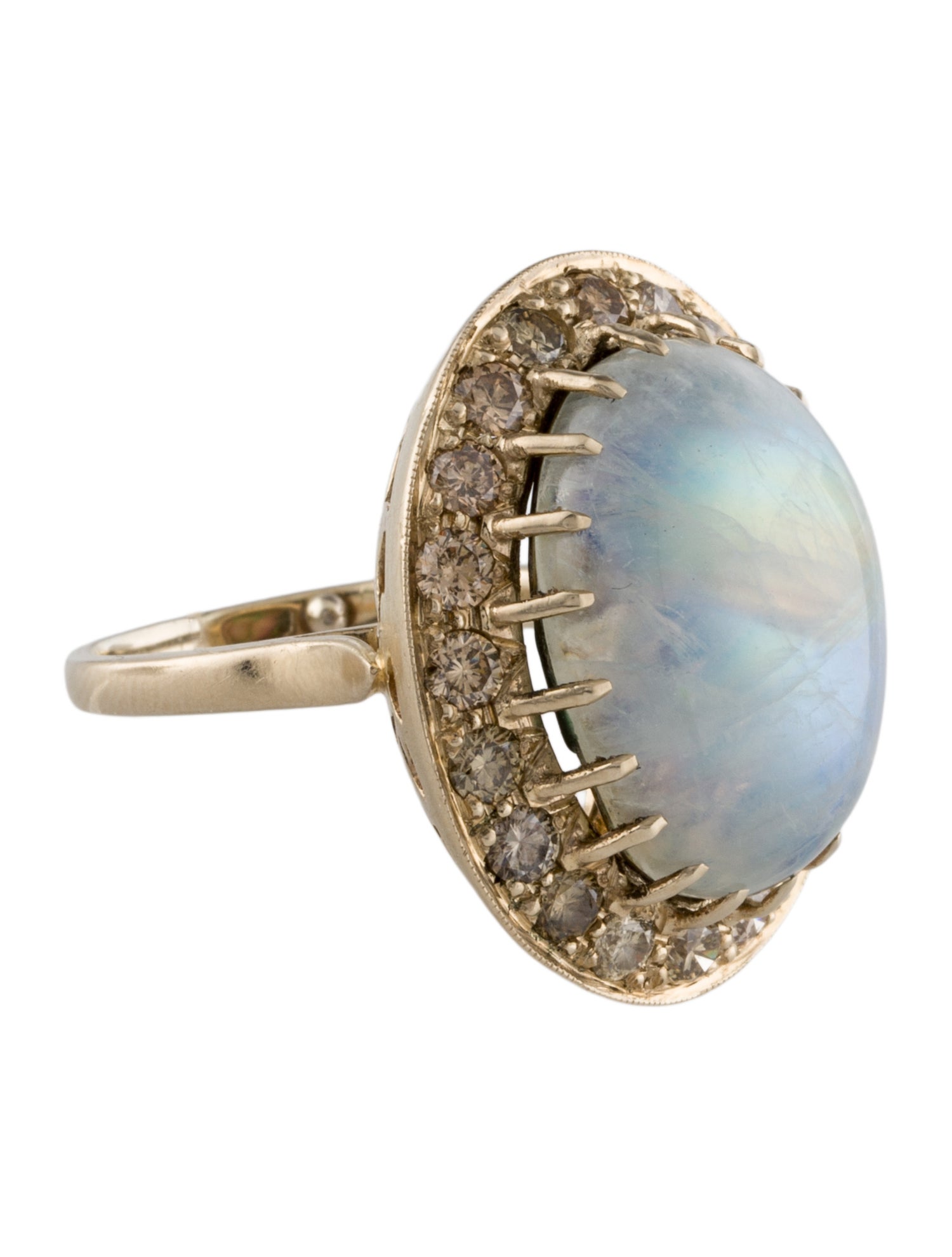 Ring 18K Abalone Moonstone Doublet & Diamond Dome Cocktail