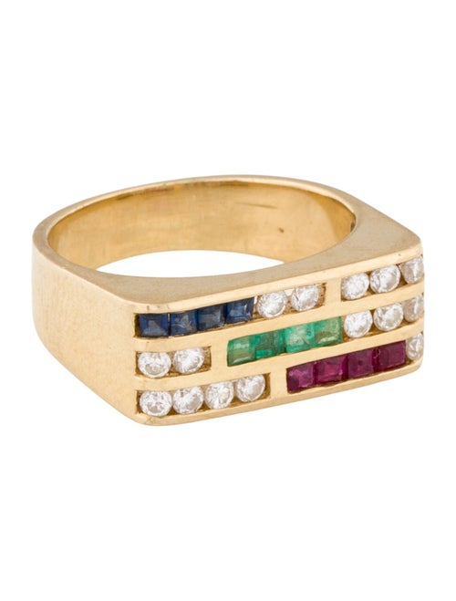 Ring 18K Ruby , Emerald , Sapphire & Diamond Stud Earrings