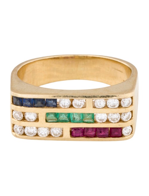 Ring 18K Ruby , Emerald , Sapphire & Diamond Stud Earrings