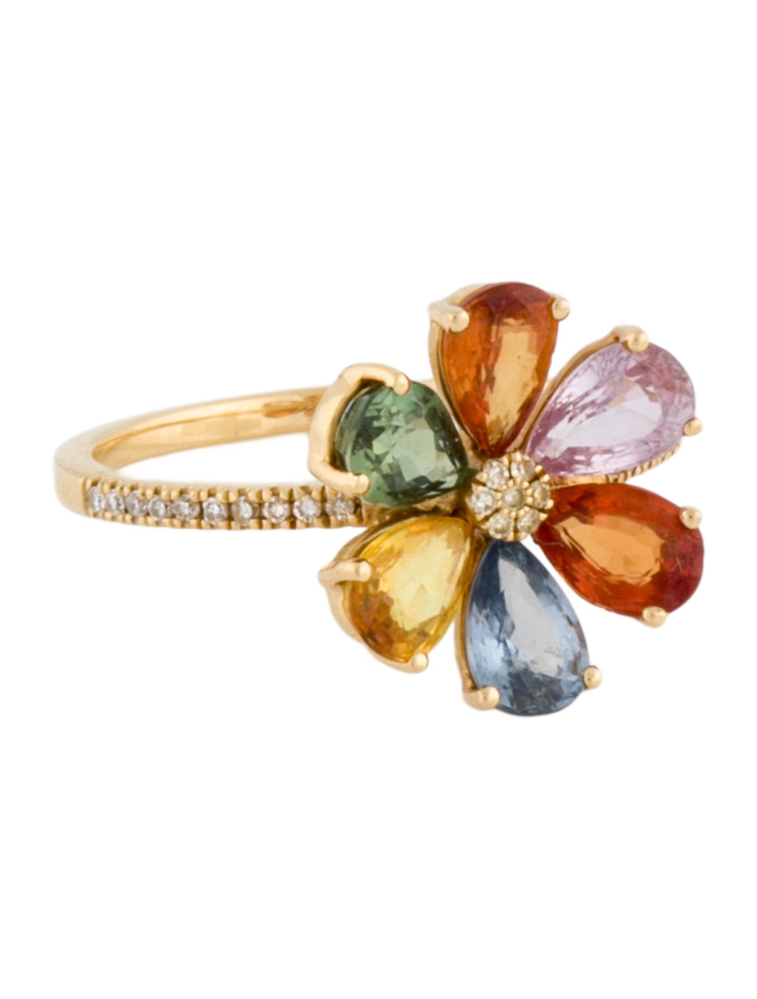 Ring 18K Sapphire Flower Cocktail Ring