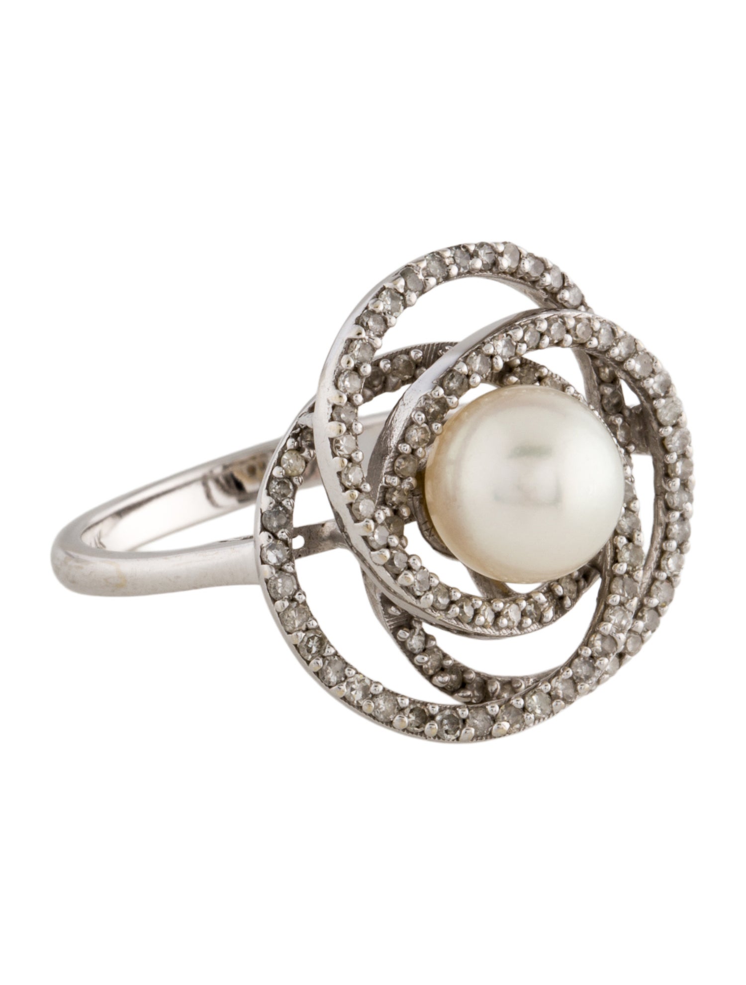 Ring 14K Pearl & Diamond Swirl Cocktail Ring