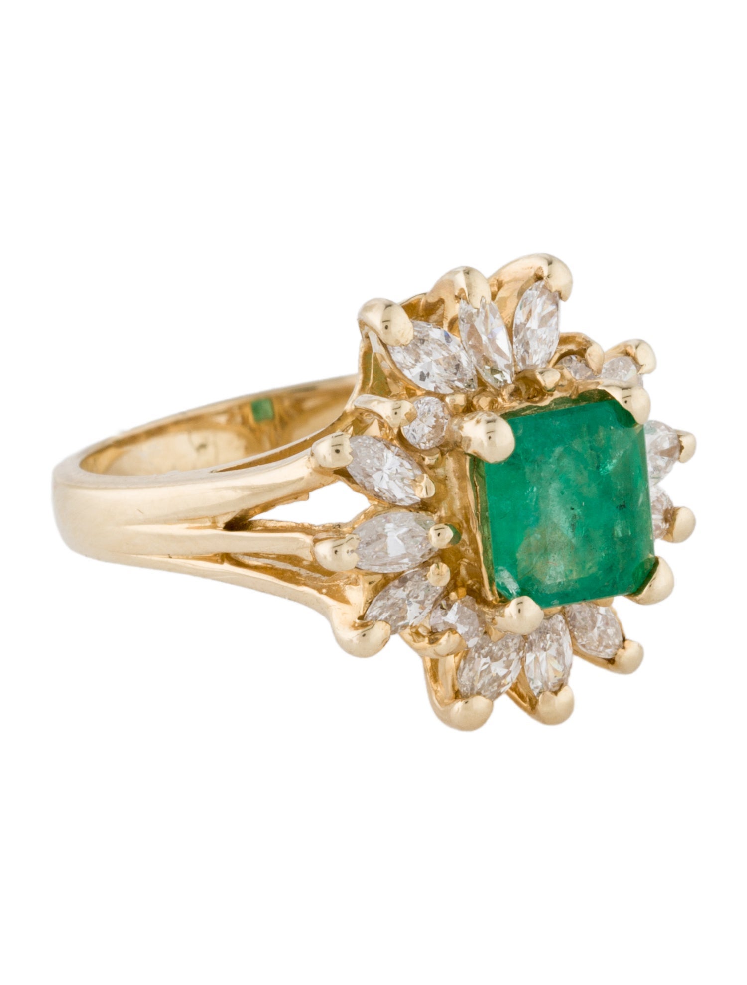 Ring 14K Emerald & Diamond Cocktail Ring