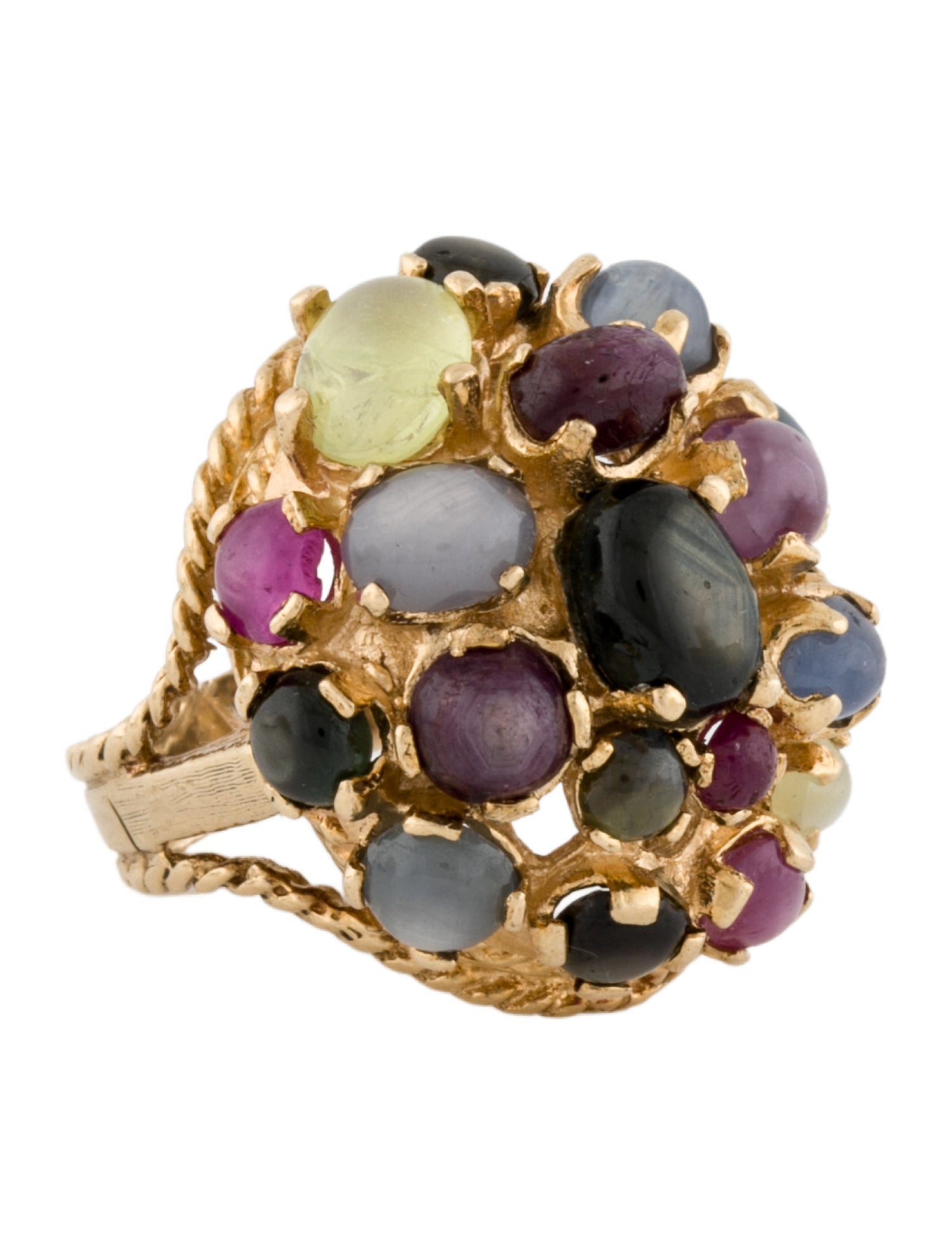Ring 14K Cat's Eye Chrysoberyl & Multi-Color Star Sapphire Cocktail Ring