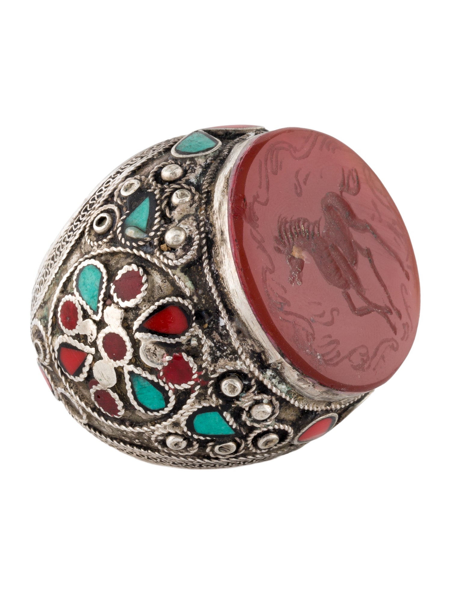 Ring Vintage Carnelian & Turquoise Signet