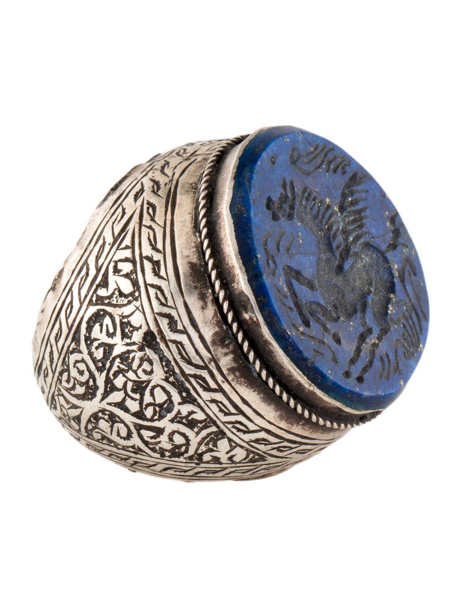 Ring Vintage Lapis Lazuli Carved Pegasus Signet