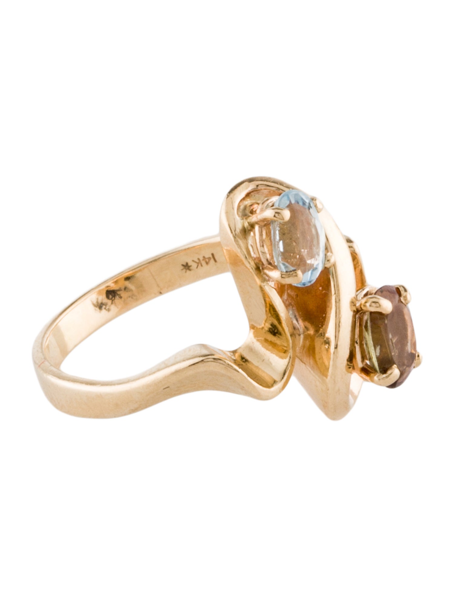 Ring 14K Aquamarine & Andalusite Bypass Cocktail Ring