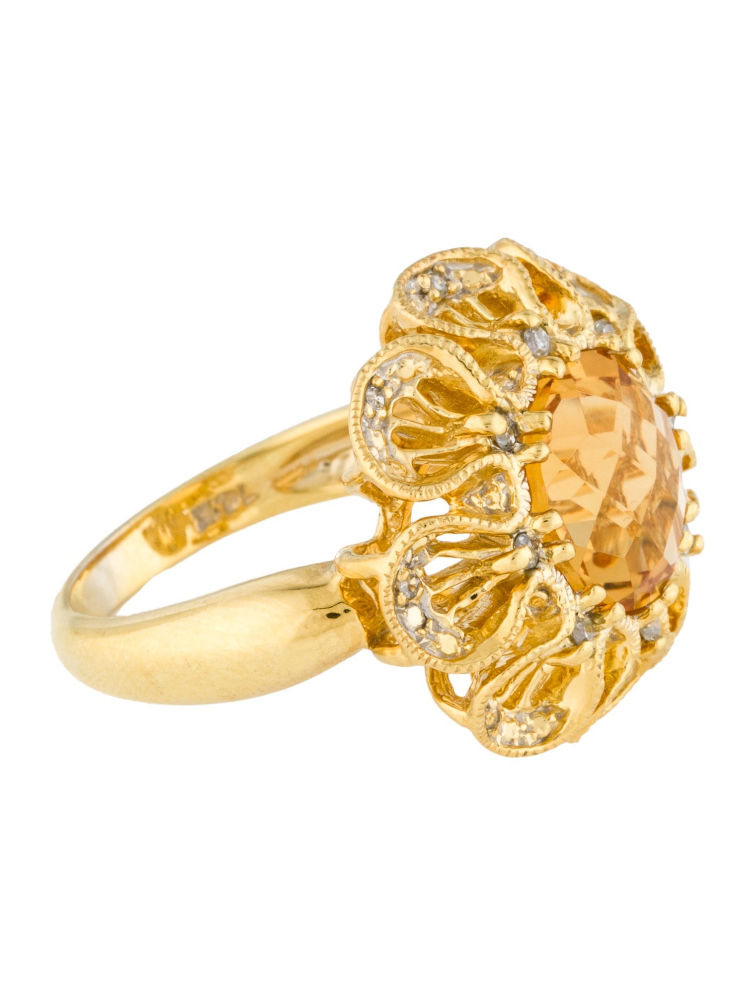 Ring 14K Citrine & DIamond Flower Cocktail