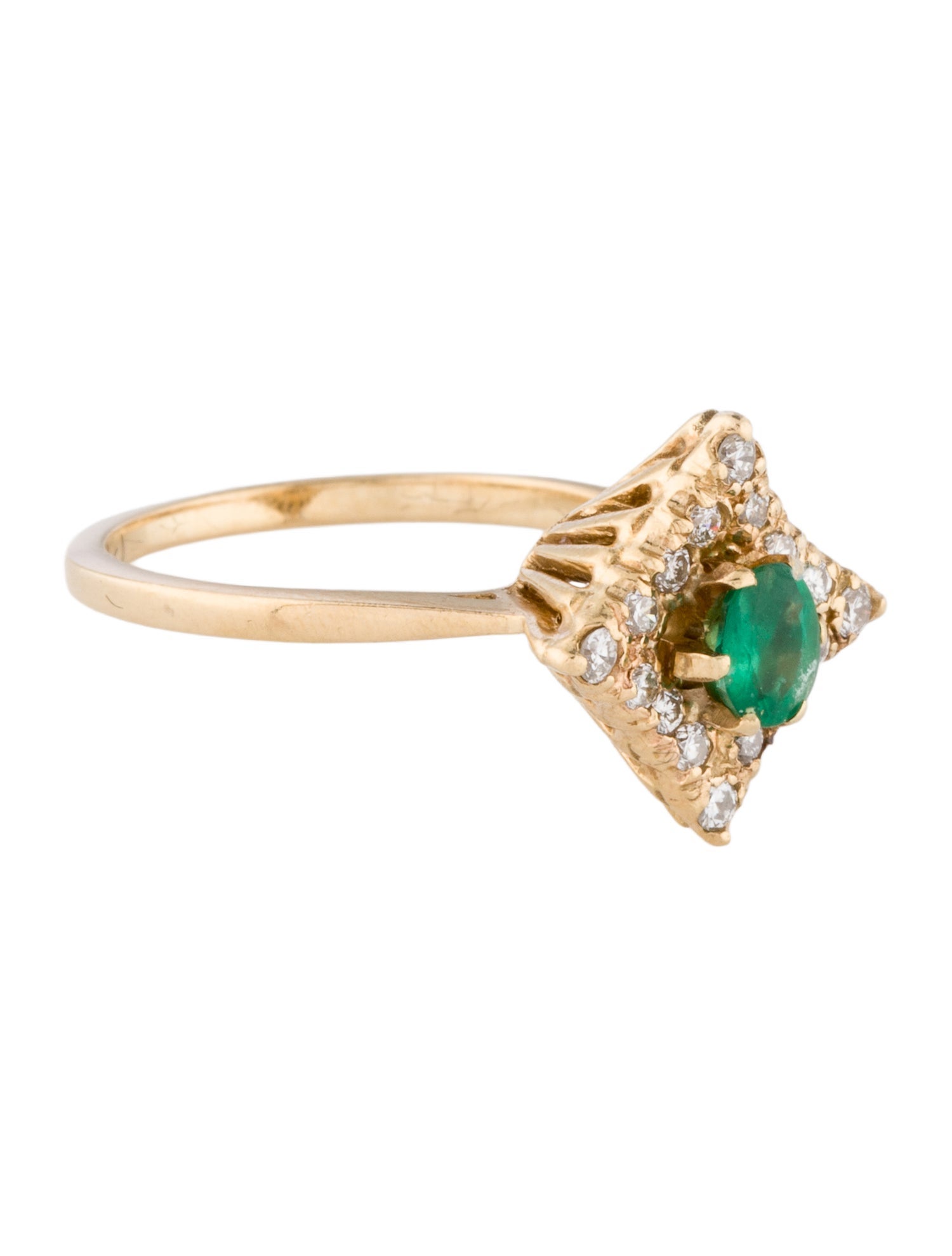 Ring 14K Emerald & Diamond Cocktail Ring