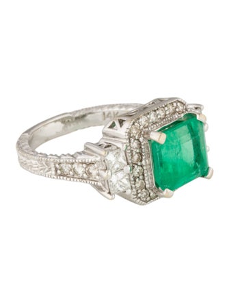 Ring 14K 3.34ct Emerald & Diamond Cocktail Ring