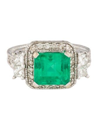 Ring 14K 3.34ct Emerald & Diamond Cocktail Ring