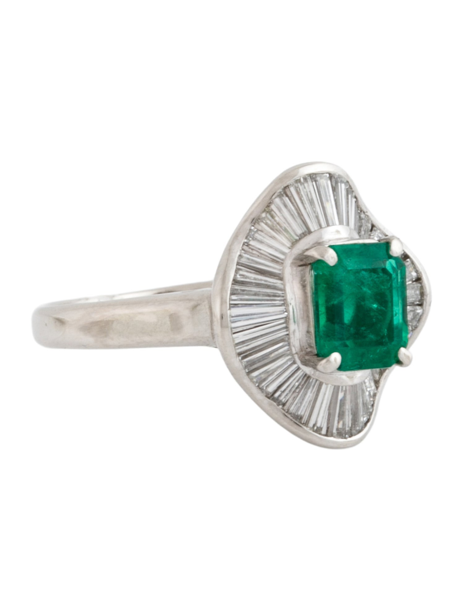 Ring Platinum 1.01ct Colombian Emerald & Diamond Ballerina Cocktail