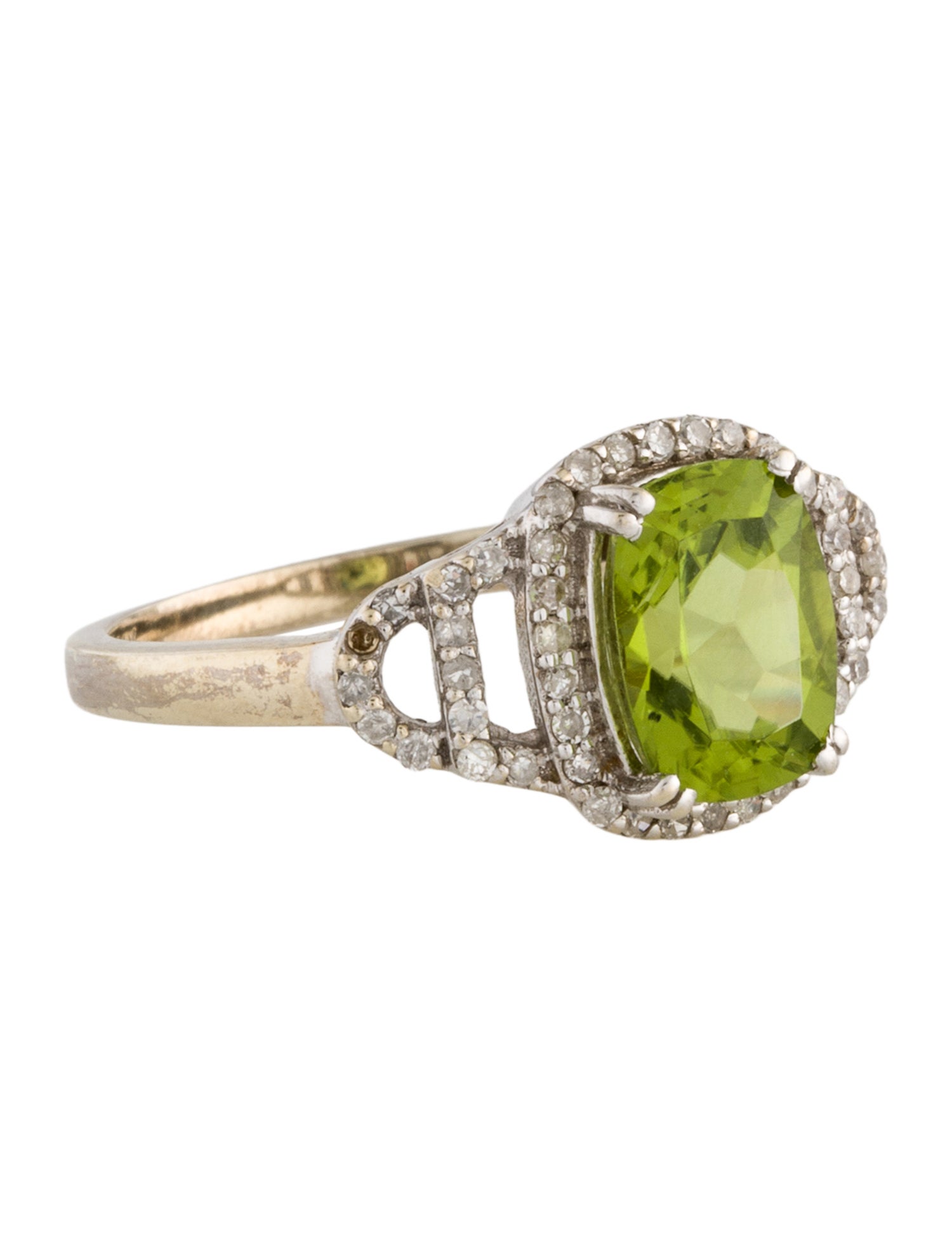 Ring 14K Peridot & Diamond Cocktail