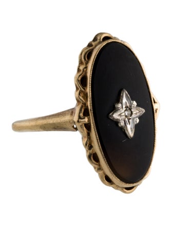Ring 10K Onyx & Diamond Cocktail Ring
