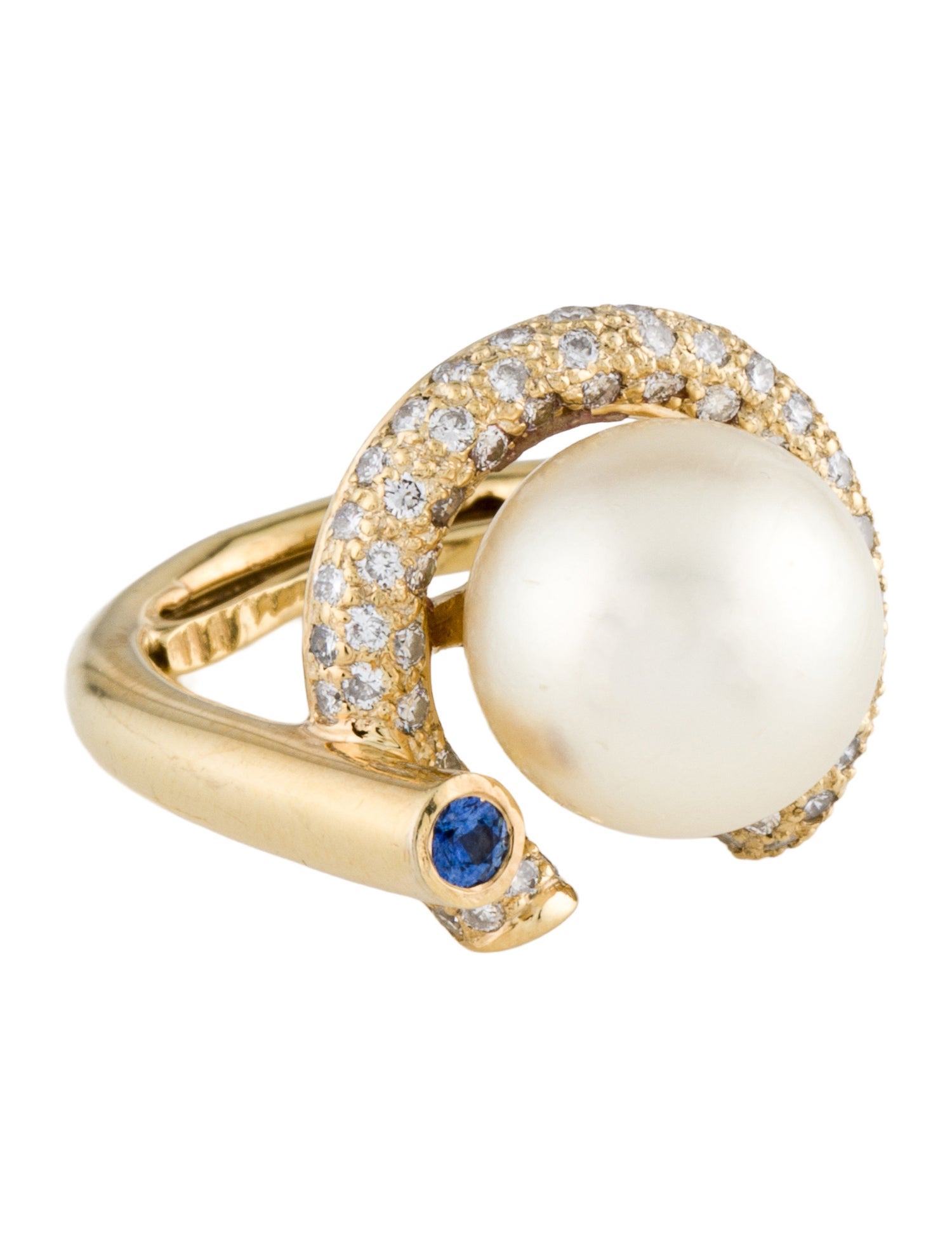 Ring 18K Pearl Sapphire & Diamond Cocktail Ring