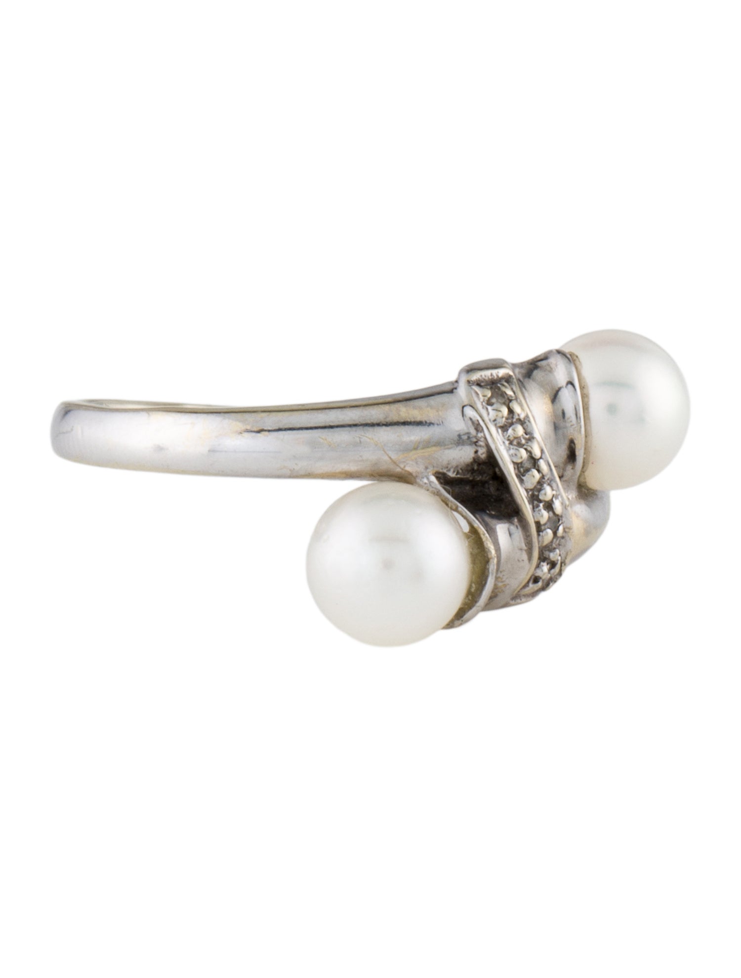 Ring 14K Pearl & Diamond Bypass