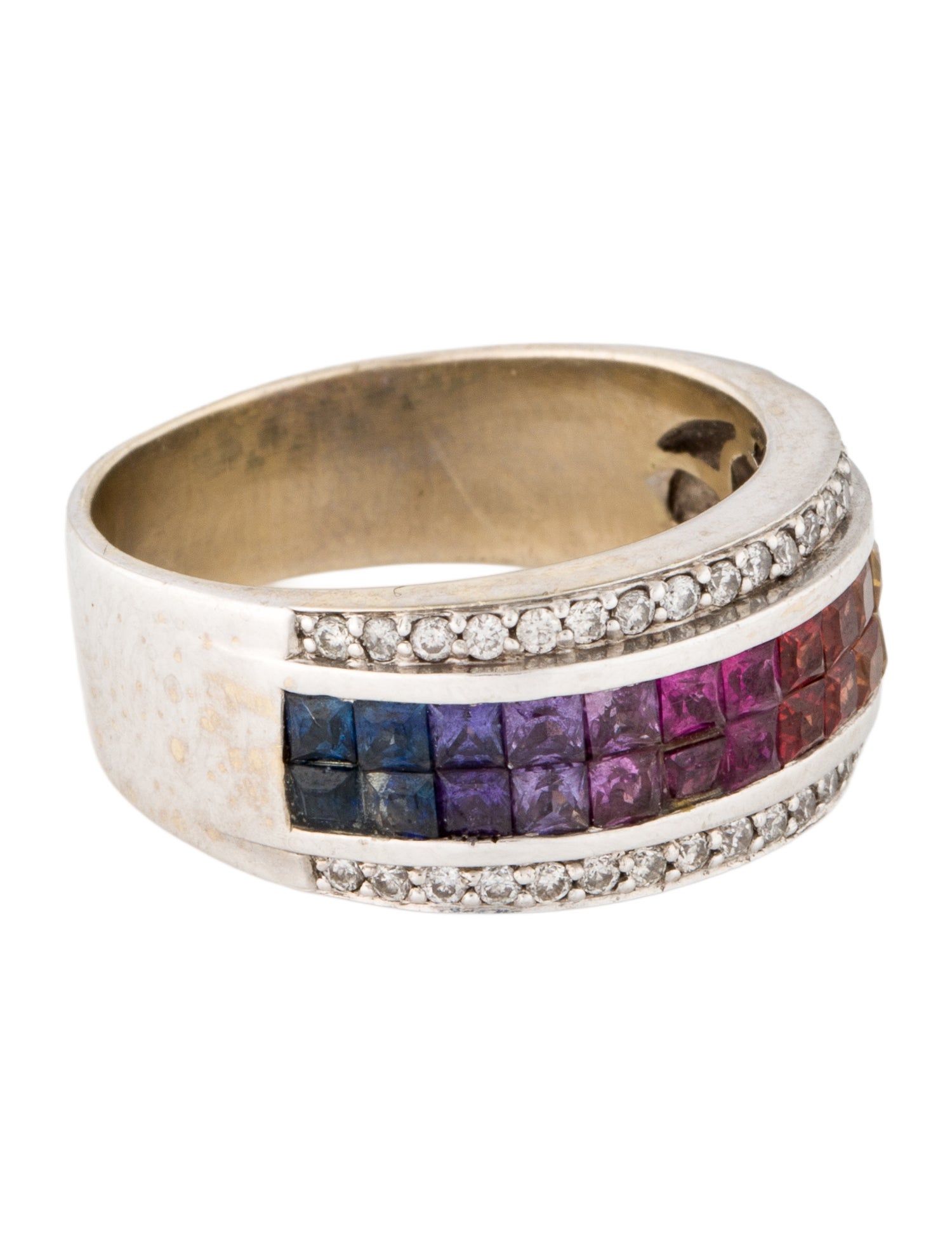 Ring 18K 3.00ctw Sapphire & Diamond Rainbow Tapered Band