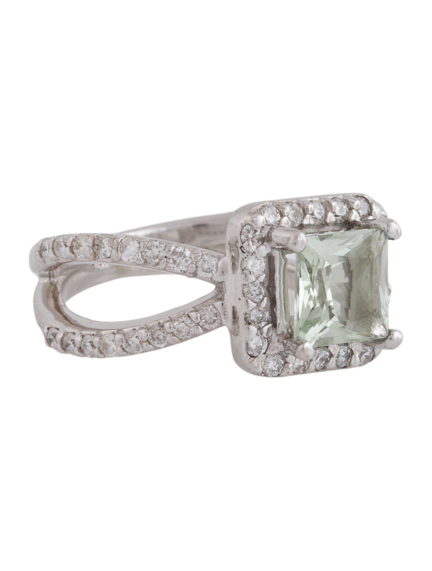 Ring 14K 1.40ct Prasiolite & Diamond Cocktail Ring