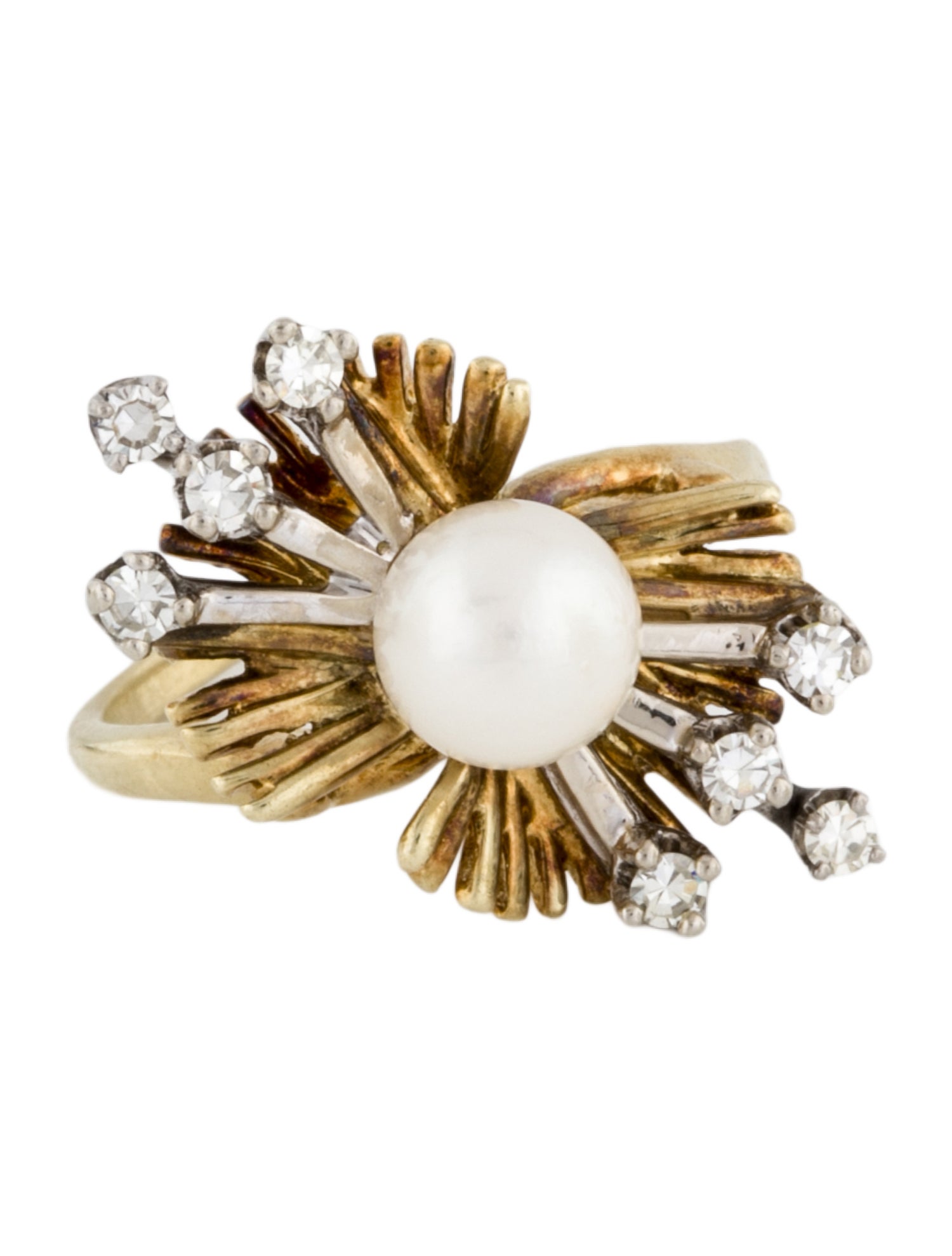 Ring 14K Pearl & Diamond Cocktail