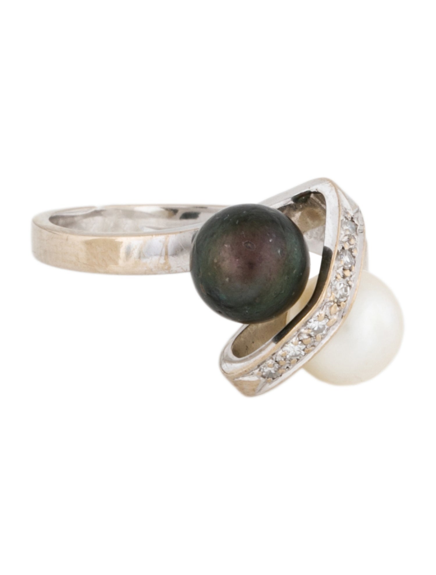 Ring 18K Double Pearl & Diamond Cocktail Ring