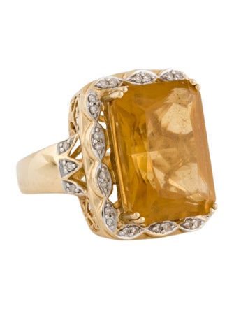 Ring 14K Citrine & Diamond Cocktail Ring
