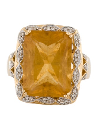 Ring 14K Citrine & Diamond Cocktail Ring