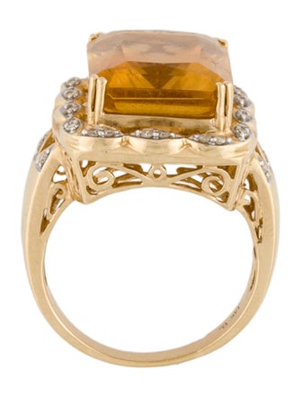 Ring 14K Citrine & Diamond Cocktail Ring