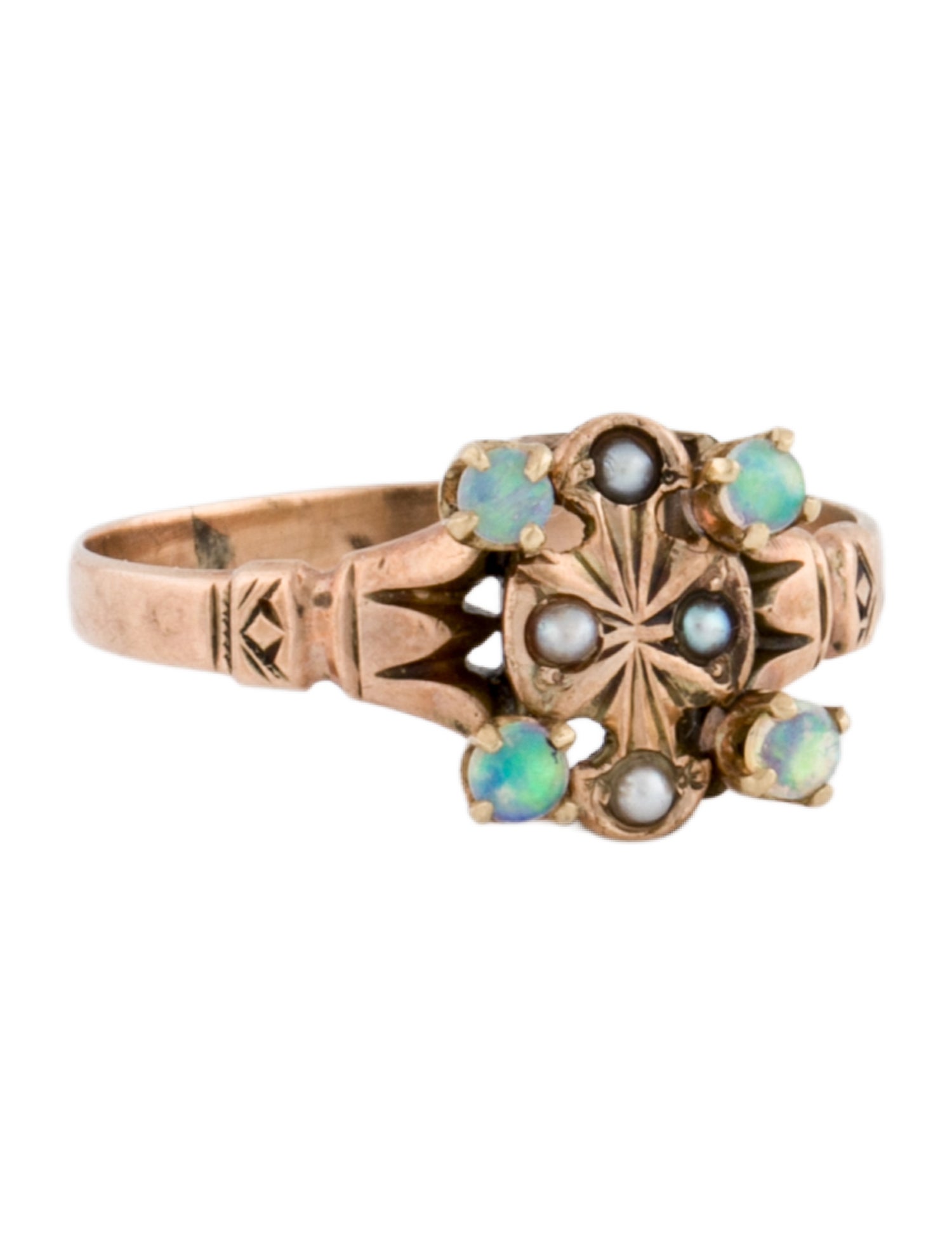 Ring 10K Pearl & Opal Cocktail Ring