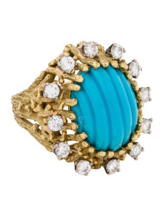 Ring 18K Turquoise & Diamond Cocktail Ring