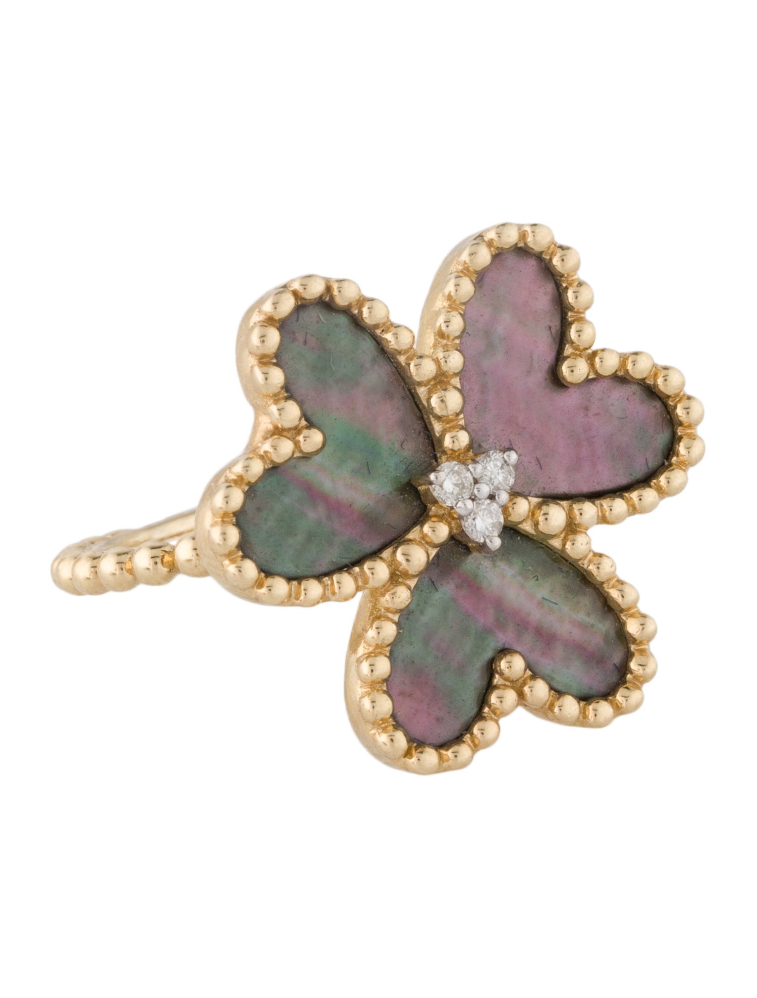 Ring 14K Diamond & Mother Of Pearl Cocktail