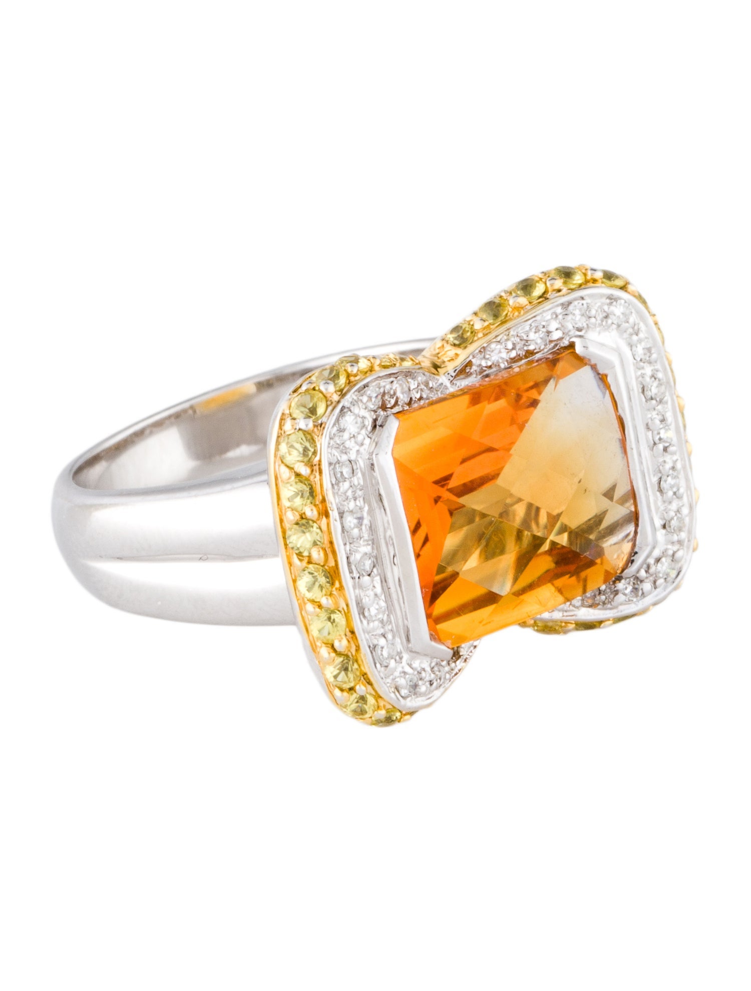 Ring 14K Citrine, Sapphire & Diamond Cocktail Ring