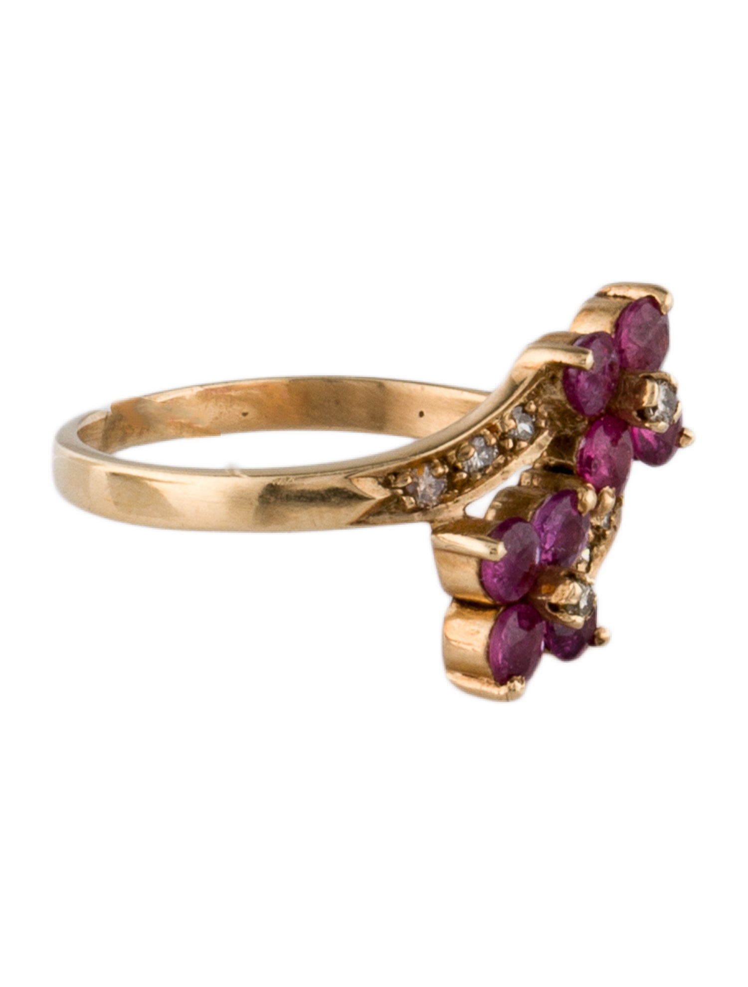 Ring 14K Ruby & Diamond Floral Cocktail Ring