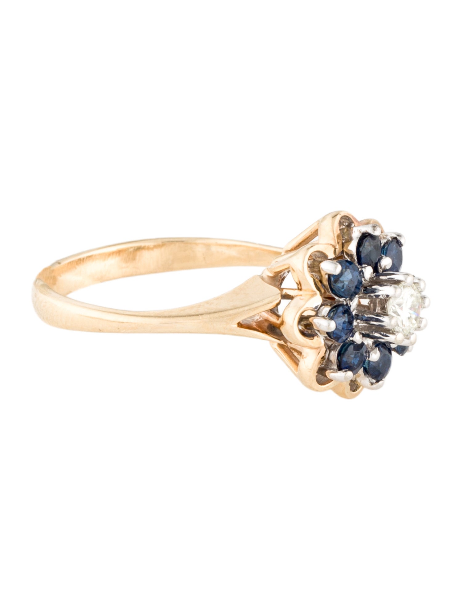 Ring 14K Sapphire & Diamond Flower