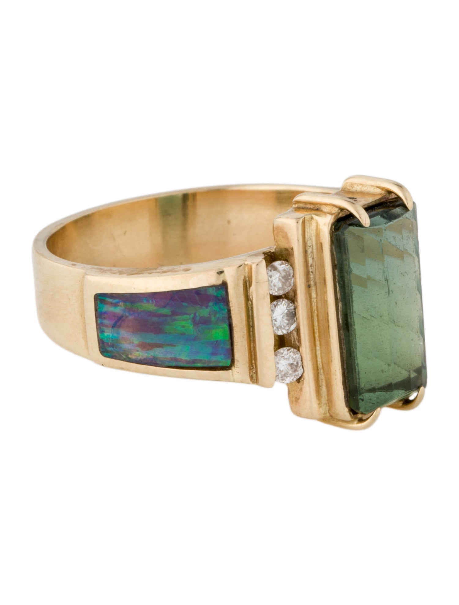 Ring 14K Bi-colored Tourmaline, Opal & Diamond Cocktail Ring