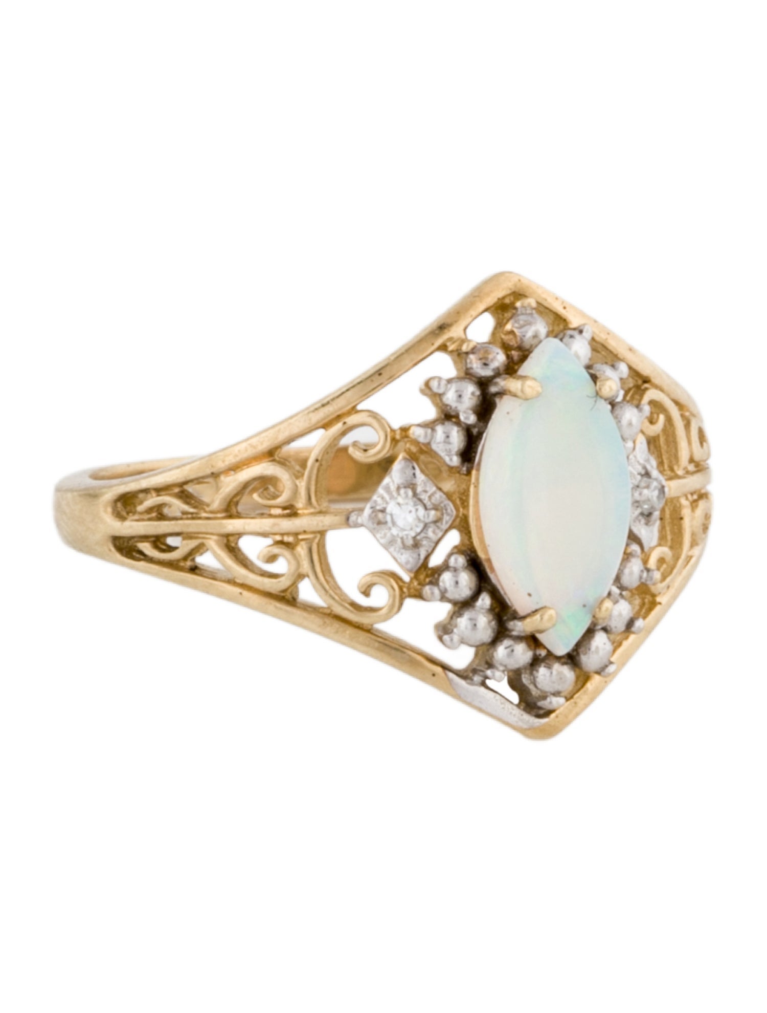 Ring 10K Opal & Diamond Ornate Cocktail
