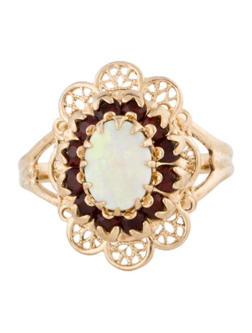 Ring 10K Opal & Garnet Filigree Cocktail Ring