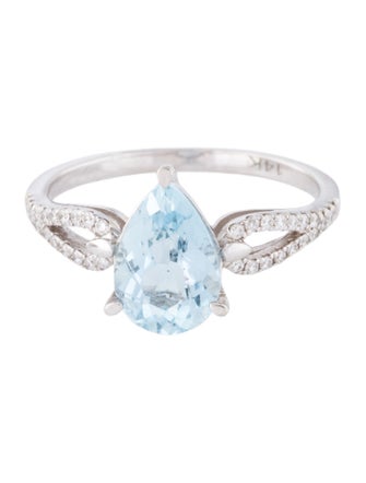 Ring 14K 1.67ct Aquamarine & Diamond Cocktail Ring