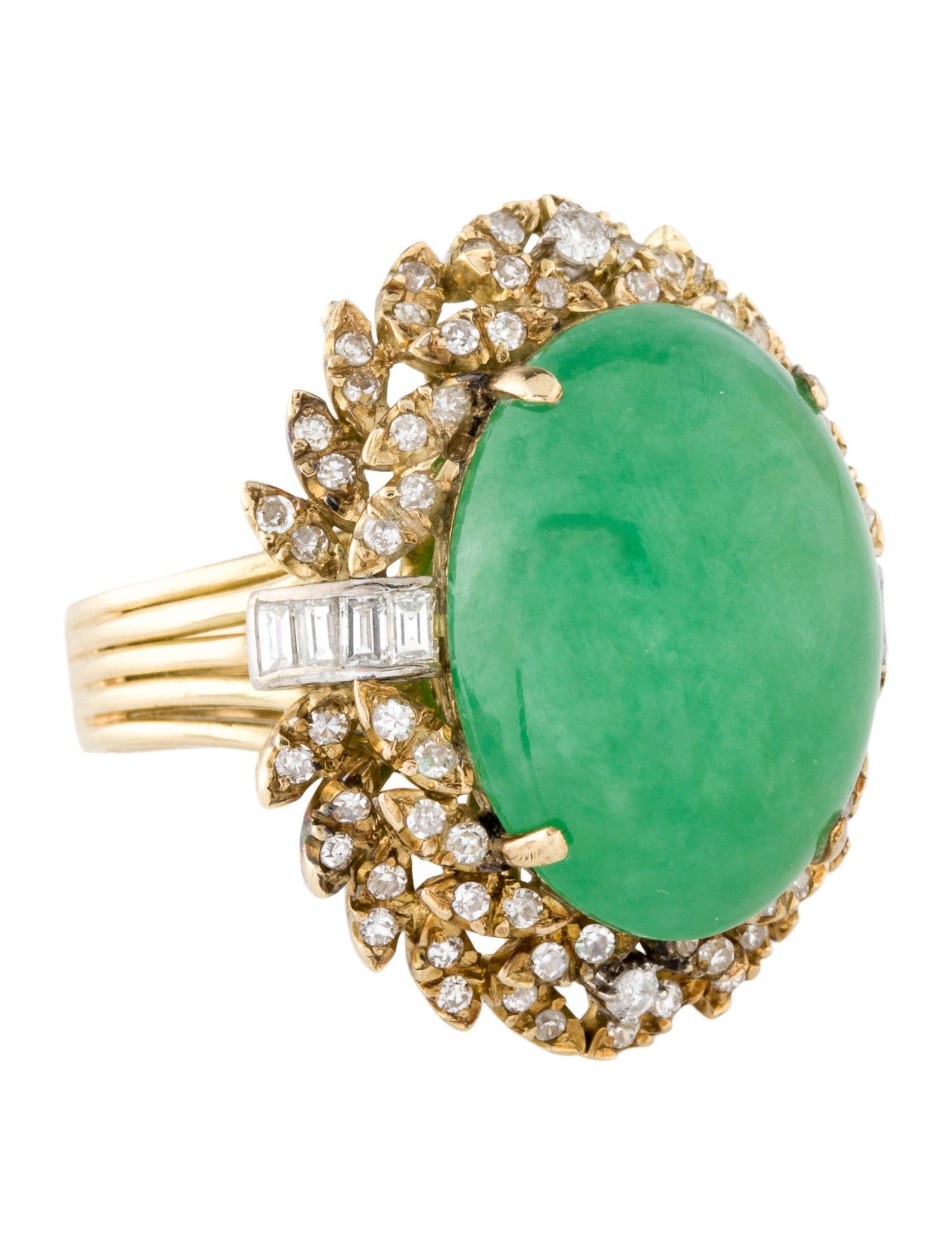 Ring 14K 25.27ct Jadeite & Diamond Cocktail