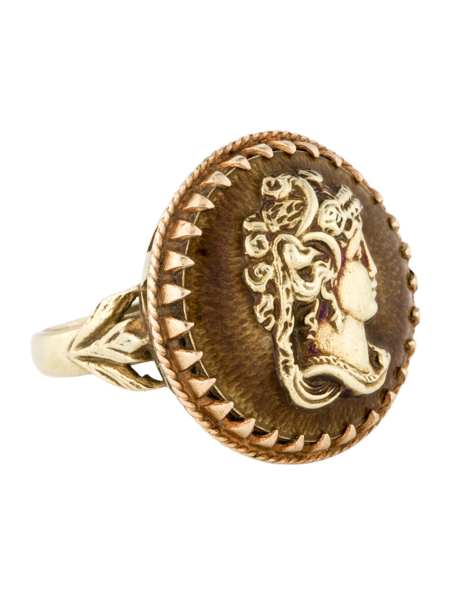 Ring 14K Enamel Cameo Cocktail