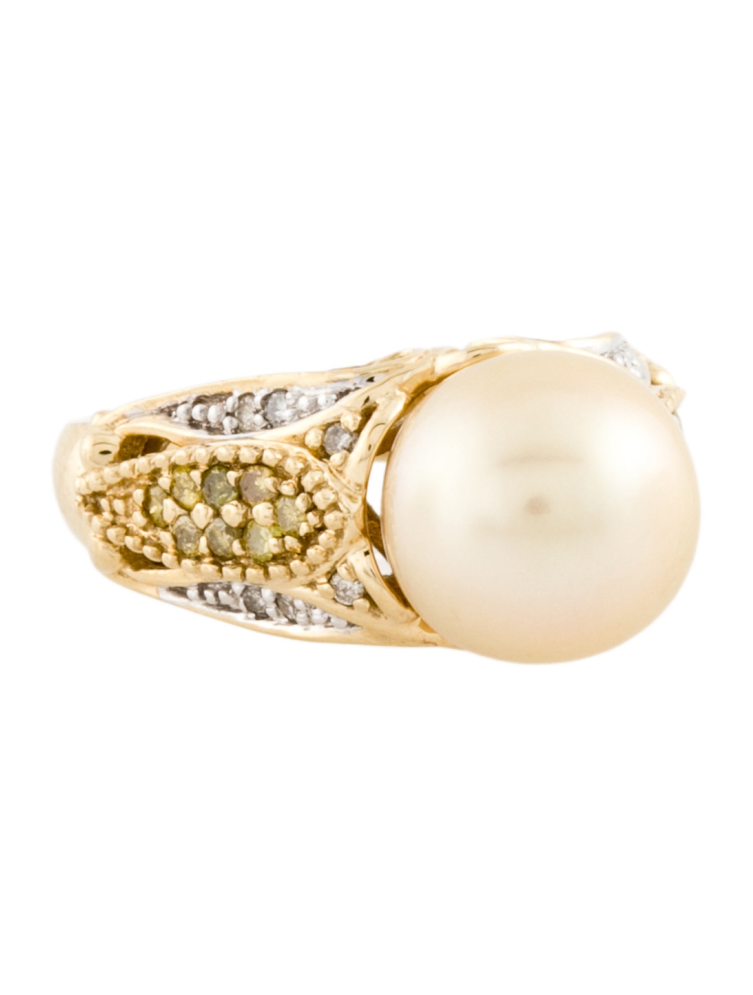 Ring 14K Pearl & Diamond Cocktail