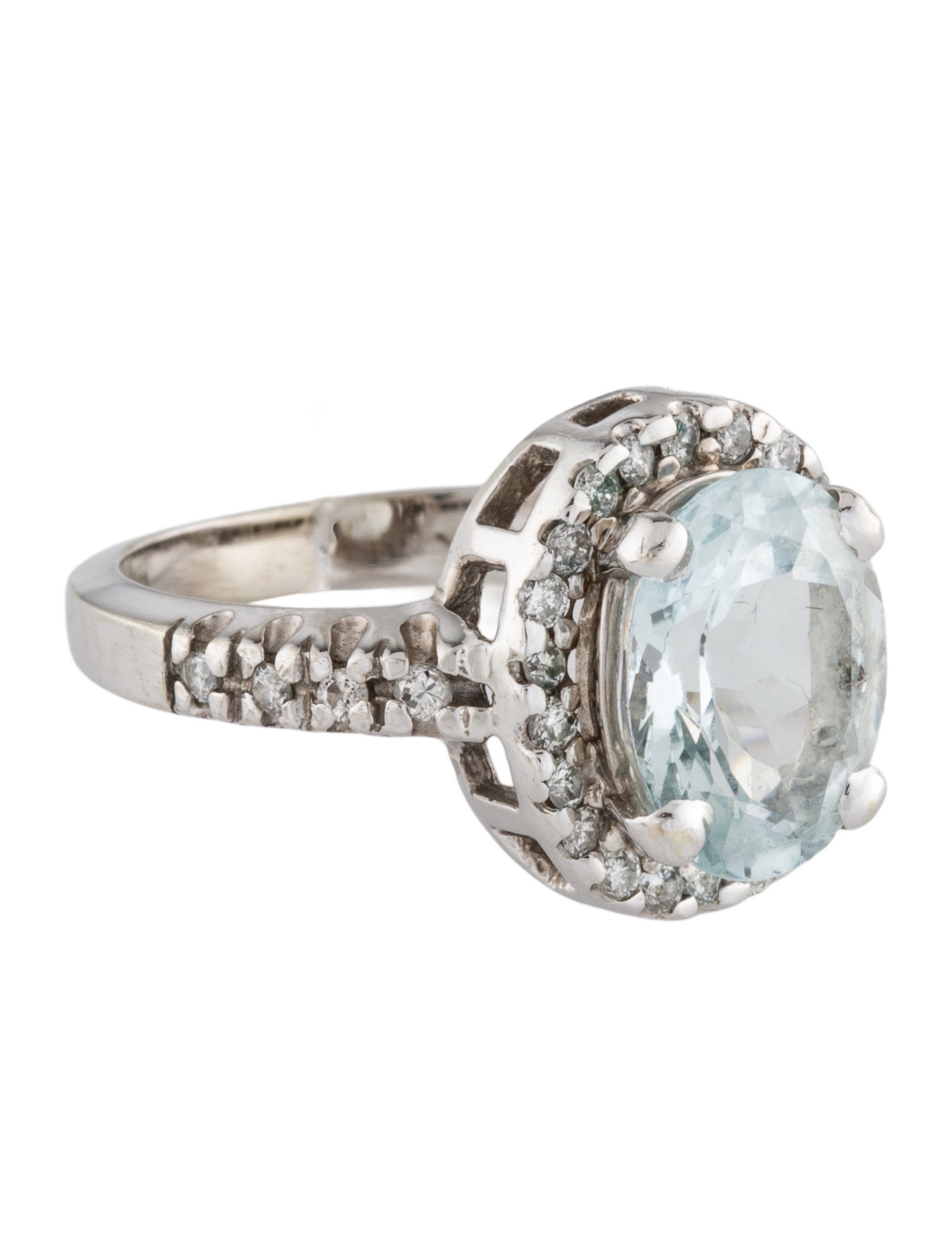 Ring 14K Aquamarine & Diamond Cocktail Ring