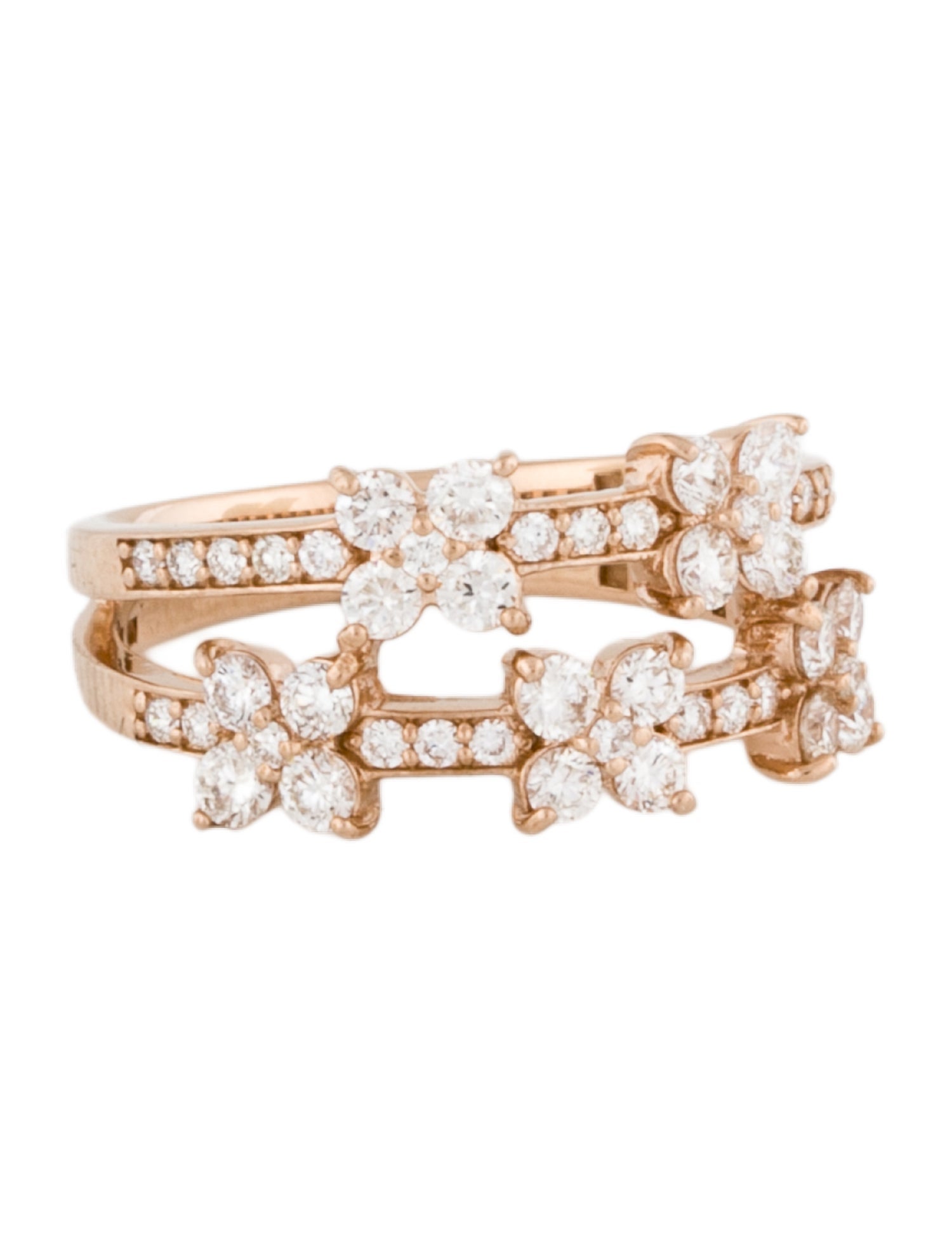 Ring 18K Diamond Cluster Double Row Band