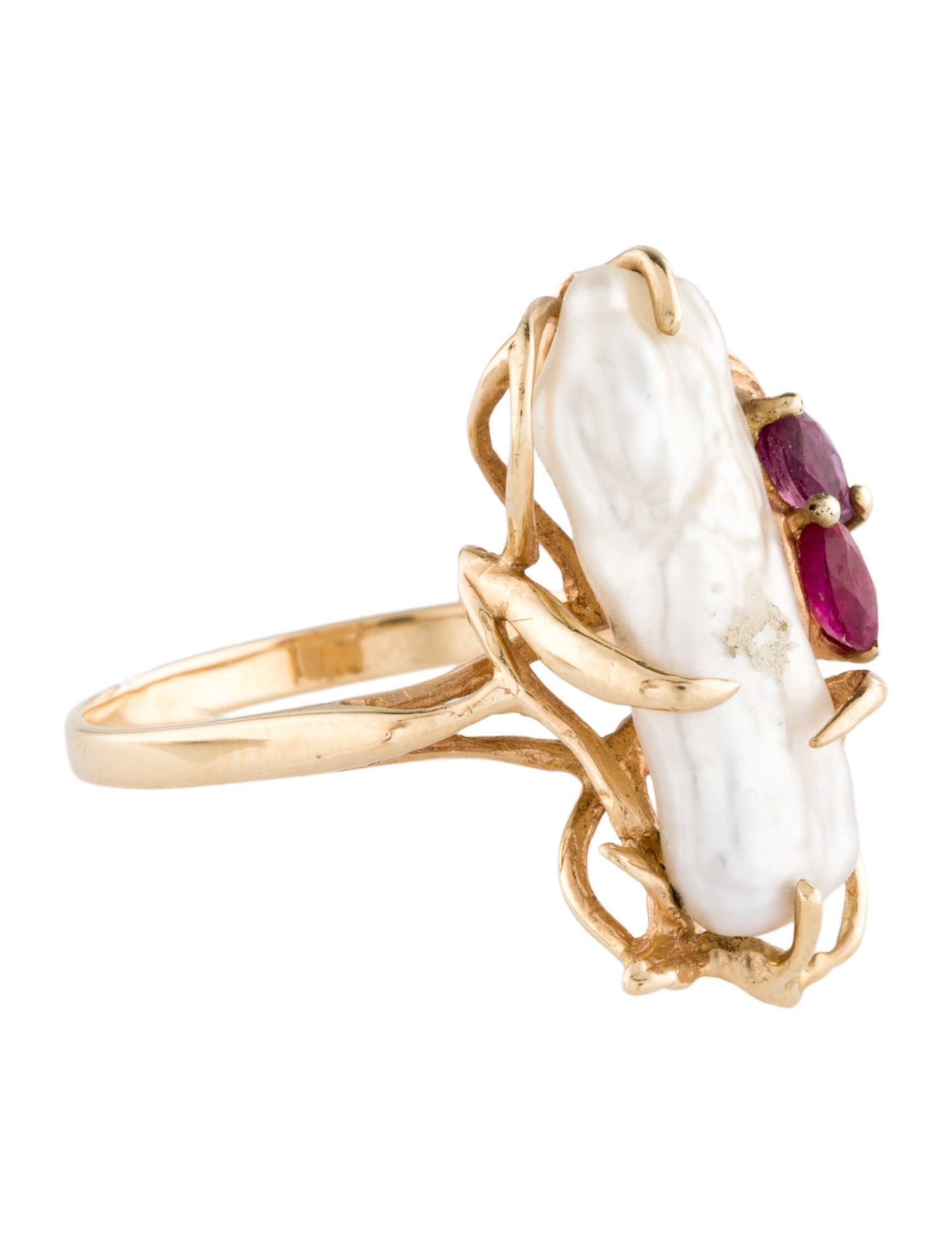 Ring 14K Pearl & Ruby Cocktail Ring
