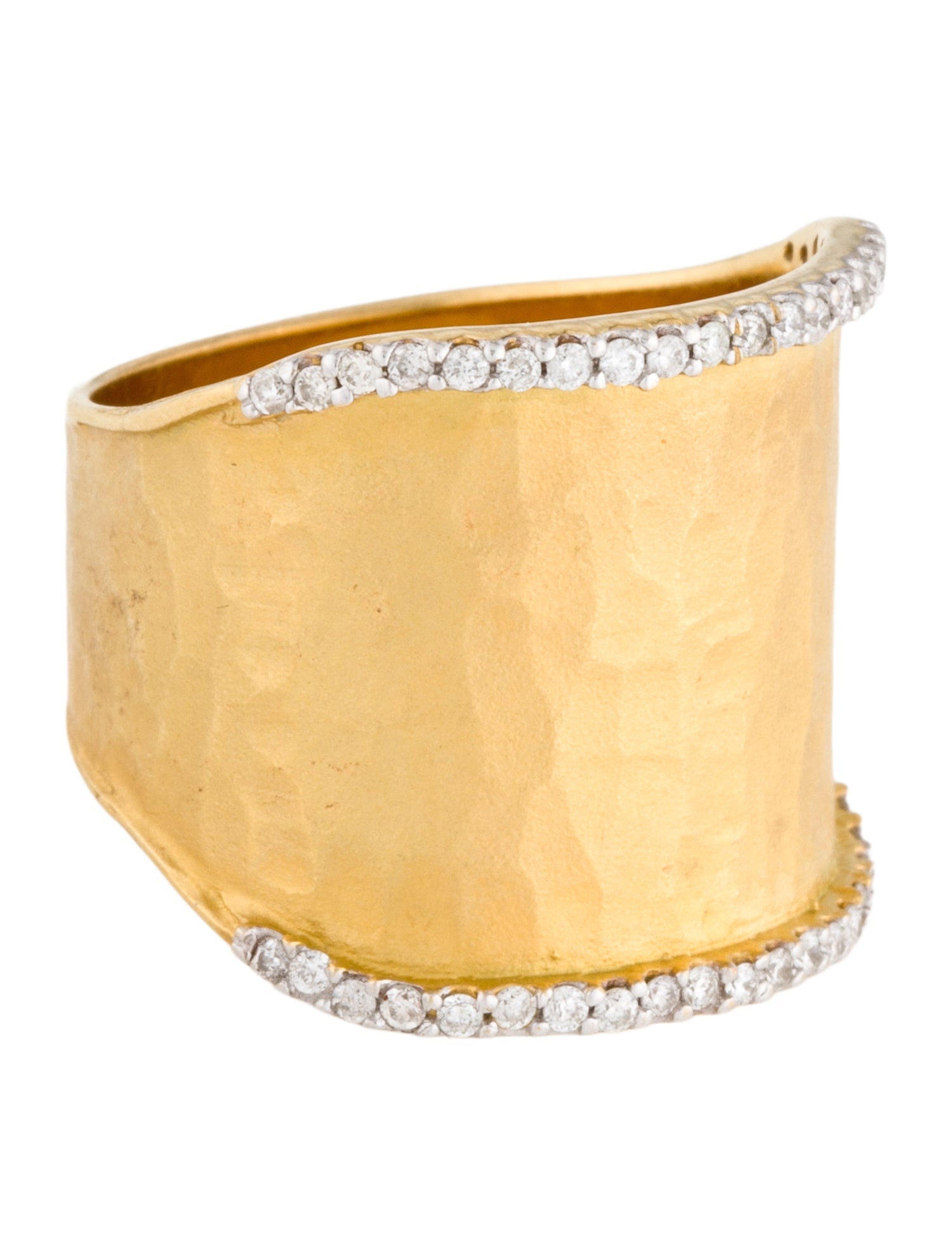 I. Reiss 14K Diamond Hammered Cigar Band Ring